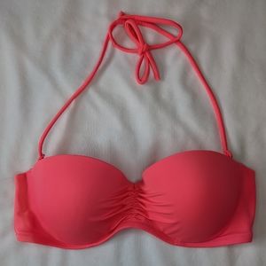 Neon Coral Bandeau Pushup Bikini Top